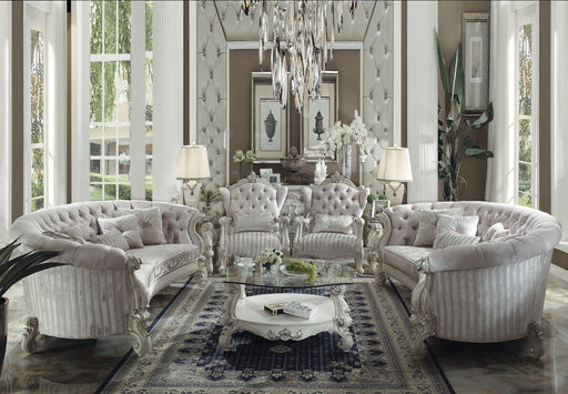 Versailles Ivory Velvet & Bone White Sofa w/5 Pillows - U&U Home Budget Furniture (Carteret, NJ)