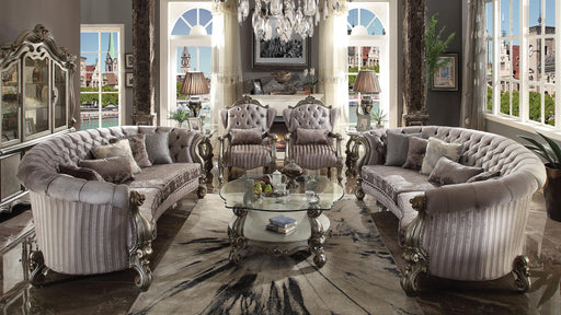 Versailles Velvet & Antique Platinum Sofa w/5 Pillows - U&U Home Budget Furniture (Carteret, NJ)