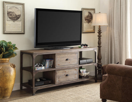 Gorden Weathered Oak & Antique Silver TV Stand - U&U Home Budget Furniture (Carteret, NJ)