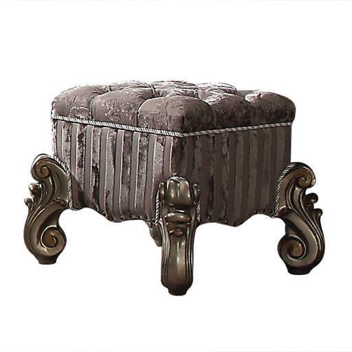 Versailles Fabric & Antique Platinum Vanity Stool - U&U Home Budget Furniture (Carteret, NJ)
