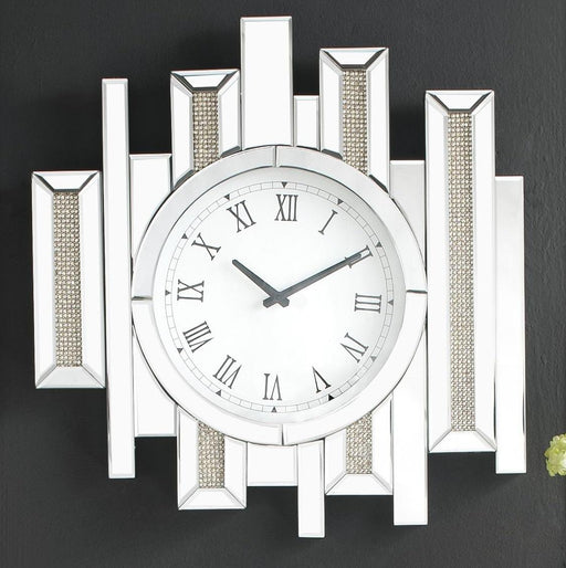 Lavina Mirrored & Faux Diamonds Wall Clock - U&U Home Budget Furniture (Carteret, NJ)