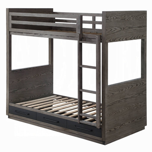 Estevon Twin-Twin Bunk Bed With Storage - U&U Home Budget Furniture (Carteret, NJ)