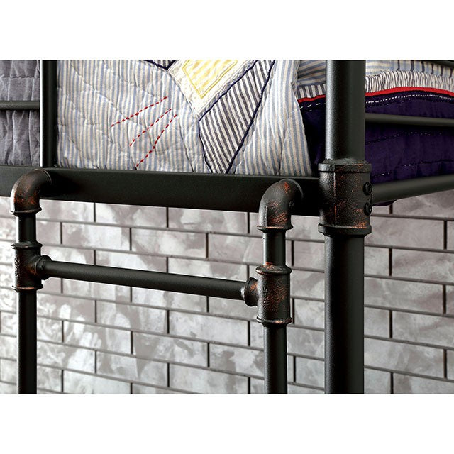OLGA Antique Black Metal Twin/Twin Bunk Bed - U&U Home Budget Furniture (Carteret, NJ)