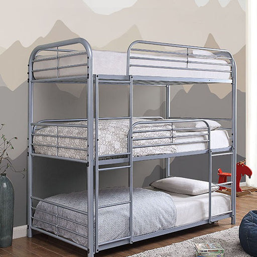 Opal Ii Silver Twin Triple Decker Bed - U&U Home Budget Furniture (Carteret, NJ)