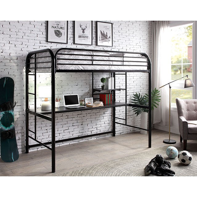 Opal Iii Black & Silver Twin Loft Bed - U&U Home Budget Furniture (Carteret, NJ)