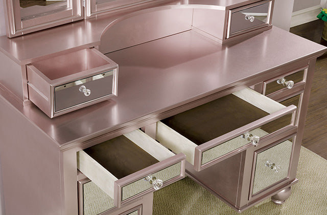 TRACY Rose Gold Vanity w/ Stool - U&U Home Budget Furniture (Carteret, NJ)