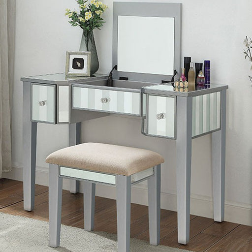 Joyce Silver Vanity w/ Stool - U&U Home Budget Furniture (Carteret, NJ)