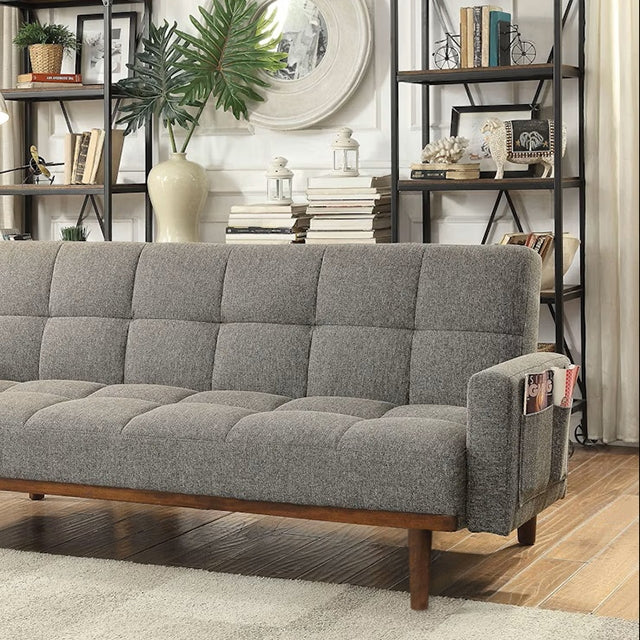 Nettie Gray/Oak Futon Sofa - U&U Home Budget Furniture (Carteret, NJ)