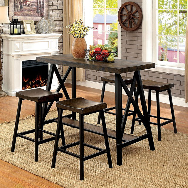 Lainey Weathered Medium Oak/Black Counter Ht. Table - U&U Home Budget Furniture (Carteret, NJ)