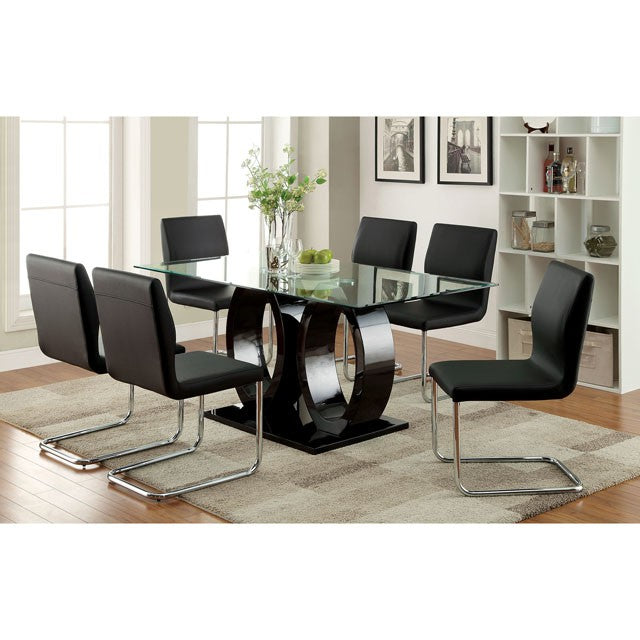 Lodia 7 Pc Dining Table Set Black - U&U Home Budget Furniture (Carteret, NJ)