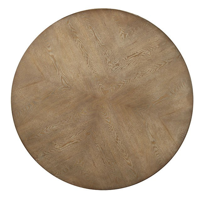 Kathryn Rustic Dark Oak Round Dining Table, Rustic Oak - U&U Home Budget Furniture (Carteret, NJ)