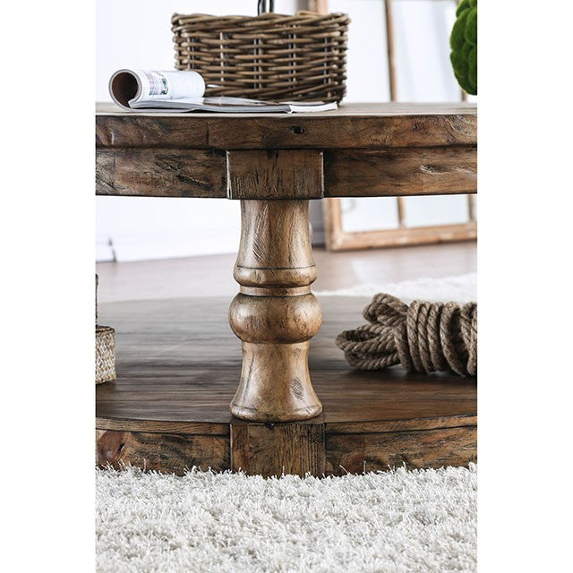 Mika Antique Oak Coffee Table w/ Cushion Top - U&U Home Budget Furniture (Carteret, NJ)