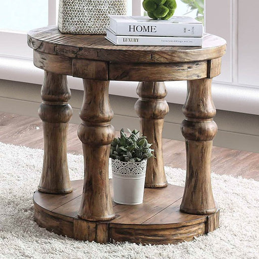 Mika Antique Oak End Table - U&U Home Budget Furniture (Carteret, NJ)