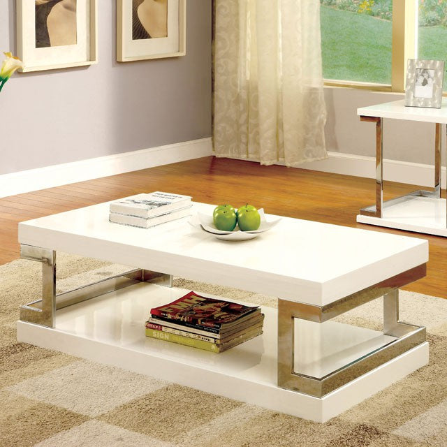 MEDA White/Chrome Coffee Table, White - U&U Home Budget Furniture (Carteret, NJ)