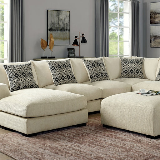 Kaylee U-Sectional w/ Left Chaise + Ottoman Beige - U&U Home Budget Furniture (Carteret, NJ)