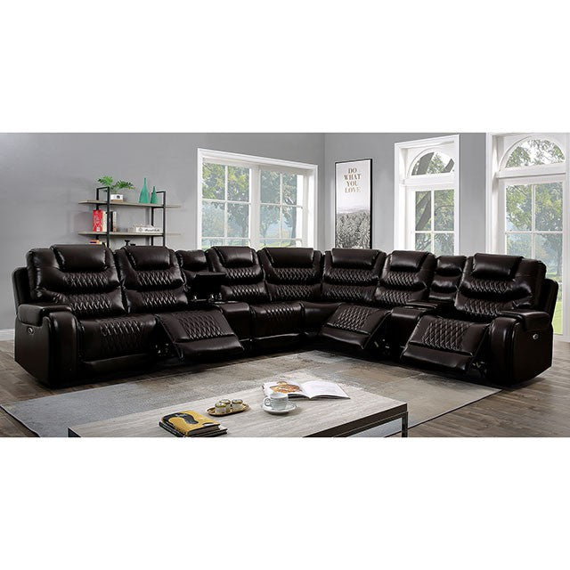 Mariah Power Sectional w/ Recliner Brown - U&U Home Budget Furniture (Carteret, NJ)