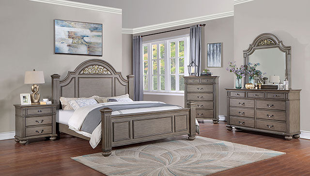 Syracuse Bed Cherry & Grey - U&U Home Budget Furniture (Carteret, NJ)