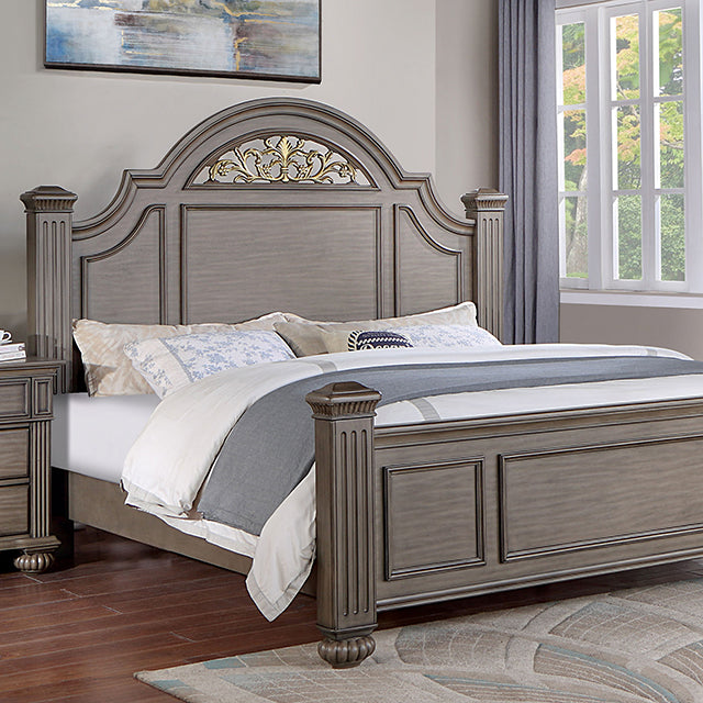 Syracuse Bed Cherry & Grey - U&U Home Budget Furniture (Carteret, NJ)