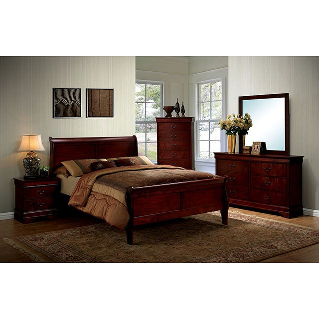 Louis Philippe Queen Bed Cherry - U&U Home Budget Furniture (Carteret, NJ)
