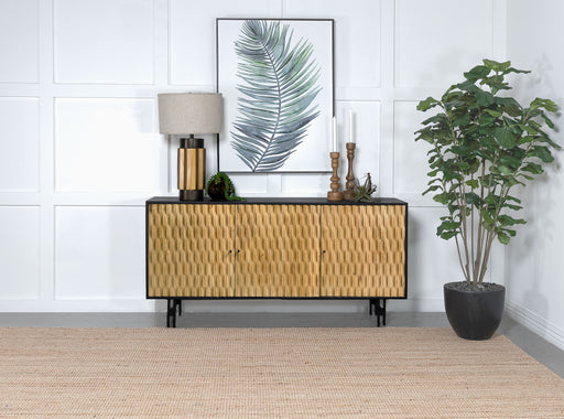 Aminah 3-door Wooden Accent Cabinet Natural and Black - U&U Home Budget Furniture (Carteret, NJ)