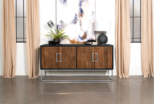 Borman 4-door Wooden Accent Cabinet Walnut and Black - U&U Home Budget Furniture (Carteret, NJ)