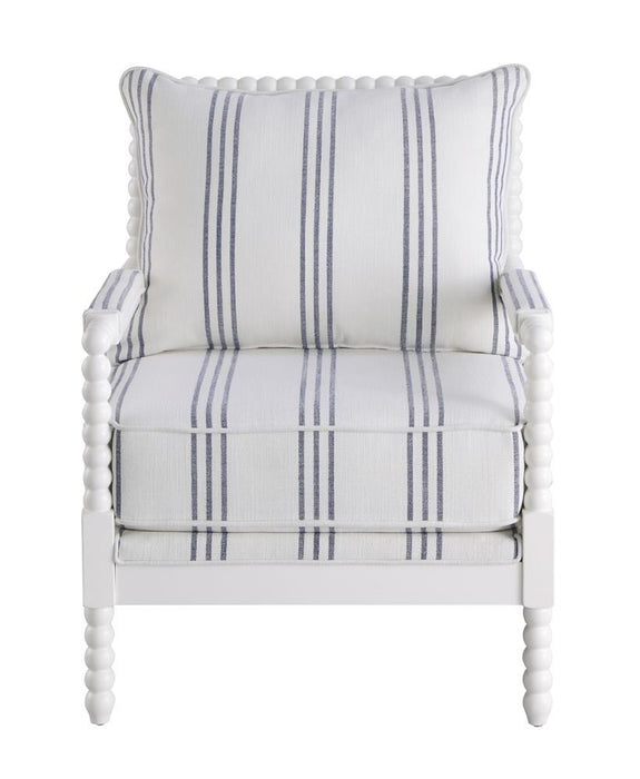 Blanchett Upholstered Accent Chair with Spindle Accent White and Navy - U&U Home Budget Furniture (Carteret, NJ)
