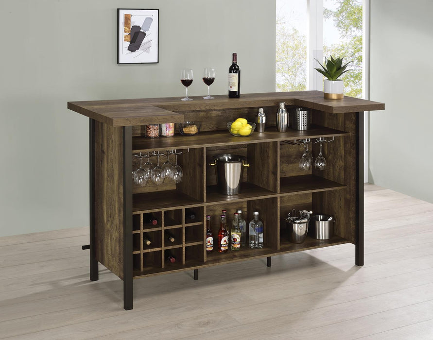 Bellemore Rectangular Storage Bar Unit Rustic Oak - U&U Home Budget Furniture (Carteret, NJ)