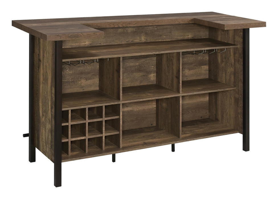 Bellemore Rectangular Storage Bar Unit Rustic Oak - U&U Home Budget Furniture (Carteret, NJ)