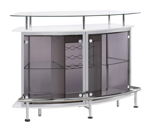 Gideon Crescent Shaped Glass Top Bar Unit with Drawer - U&U Home Budget Furniture (Carteret, NJ)