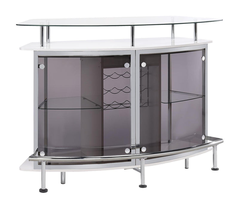 Gideon Crescent Shaped Glass Top Bar Unit with Drawer - U&U Home Budget Furniture (Carteret, NJ)