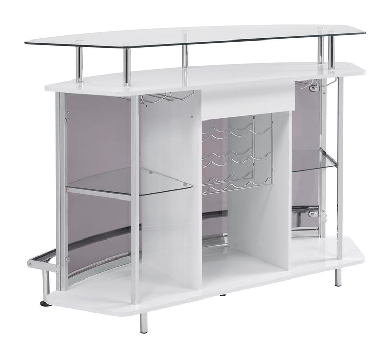 Gideon Crescent Shaped Glass Top Bar Unit with Drawer - U&U Home Budget Furniture (Carteret, NJ)