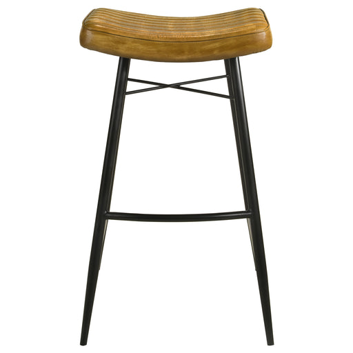 Bayu Leather Upholstered Saddle Seat Backless Bar Stool (Set of 2) - U&U Home Budget Furniture (Carteret, NJ)