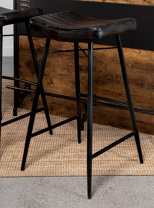 Bayu Leather Upholstered Saddle Seat Backless Bar Stool (Set of 2) - U&U Home Budget Furniture (Carteret, NJ)