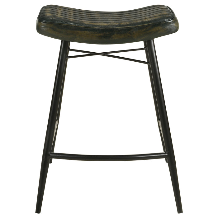Bayu Leather Upholstered Saddle Seat Backless Counter Height Stool (Set of 2) - U&U Home Budget Furniture (Carteret, NJ)
