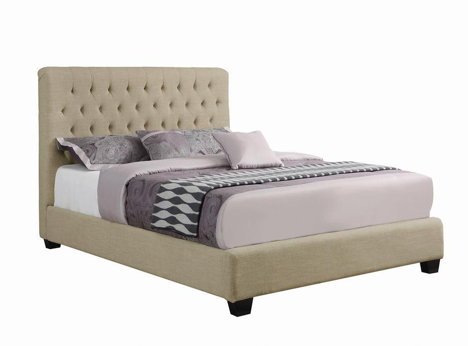 Chloe Tufted Upholstered Queen Bed Oatmeal - U&U Home Budget Furniture (Carteret, NJ)