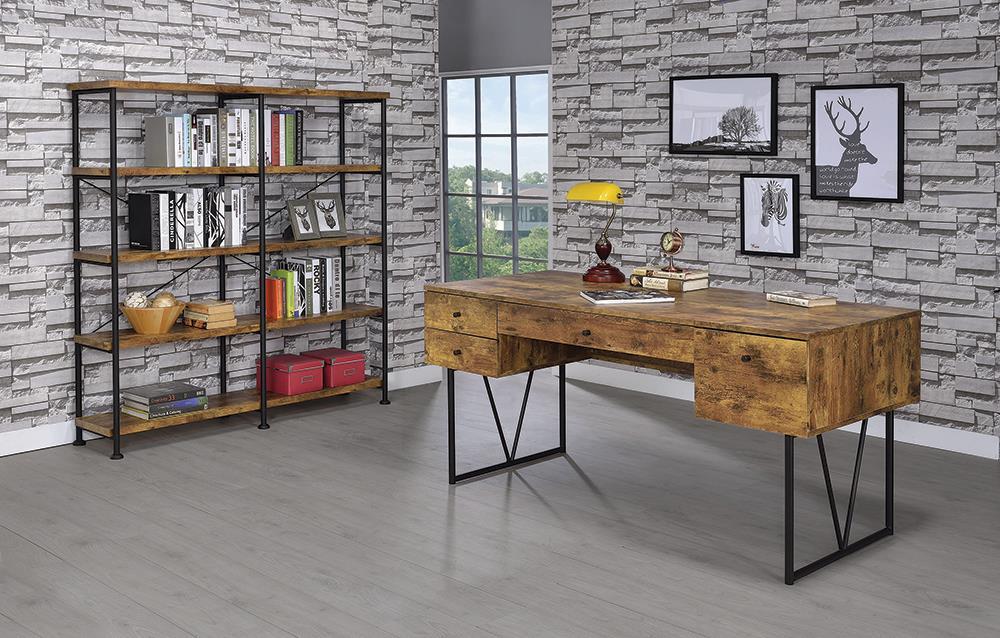 Analiese 4-shelf Open Bookcase Antique Nutmeg - U&U Home Budget Furniture (Carteret, NJ)