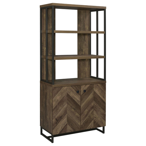 Millbrook 2-door Bookcase Rustic Oak Herringbone and Gunmetal - U&U Home Budget Furniture (Carteret, NJ)