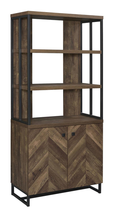 Millbrook 2-door Bookcase Rustic Oak Herringbone and Gunmetal - U&U Home Budget Furniture (Carteret, NJ)