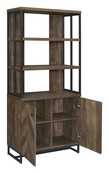 Millbrook 2-door Bookcase Rustic Oak Herringbone and Gunmetal - U&U Home Budget Furniture (Carteret, NJ)