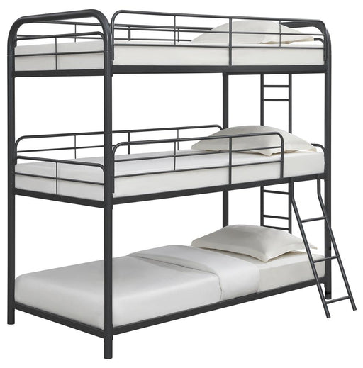 Garner Triple Twin Bunk Bed with Ladder Gunmetal - U&U Home Budget Furniture (Carteret, NJ)