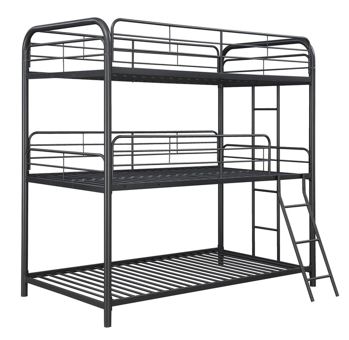 Garner Triple Twin Bunk Bed with Ladder Gunmetal - U&U Home Budget Furniture (Carteret, NJ)