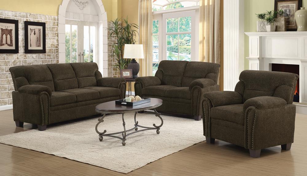 Clementine Upholstered Chair with Nailhead Trim Brown - U&U Home Budget Furniture (Carteret, NJ)