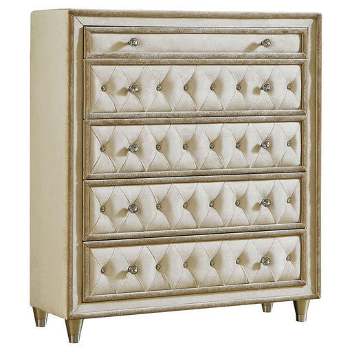 Antonella 5-drawer Upholstered Chest Ivory and Camel - U&U Home Budget Furniture (Carteret, NJ)