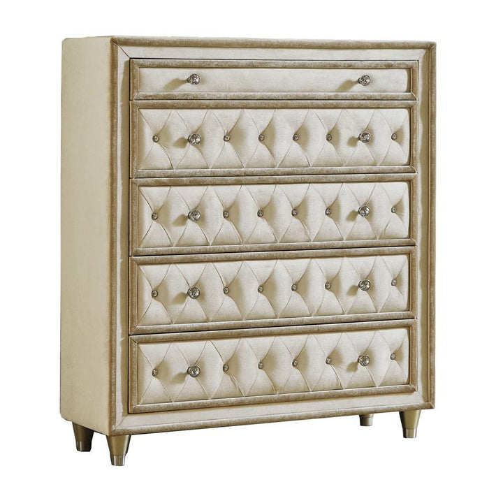 Antonella 5-drawer Upholstered Chest Ivory and Camel - U&U Home Budget Furniture (Carteret, NJ)