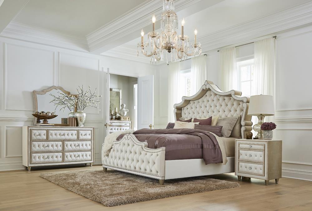 Antonella 5-drawer Upholstered Chest Ivory and Camel - U&U Home Budget Furniture (Carteret, NJ)
