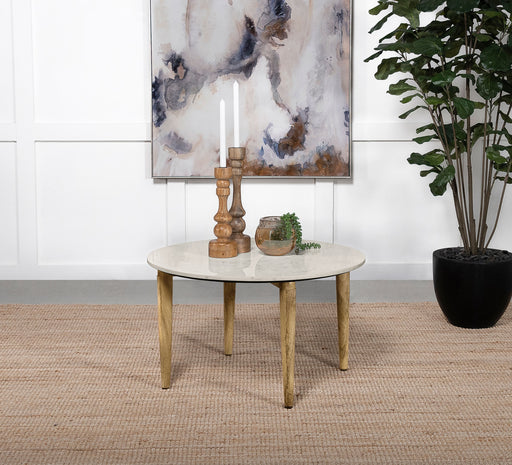 Aldis Round Marble Top Coffee Table White and Natural - U&U Home Budget Furniture (Carteret, NJ)
