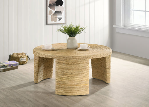 Artina Woven Rattan Round Coffee Table Natural Brown - U&U Home Budget Furniture (Carteret, NJ)