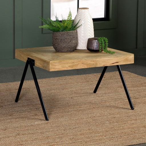 Avery Rectangular Coffee Table with Metal Legs Natural and Black - U&U Home Budget Furniture (Carteret, NJ)
