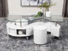 Buckley Curved Glass Top Coffee Table With Stools White High Gloss - U&U Home Budget Furniture (Carteret, NJ)