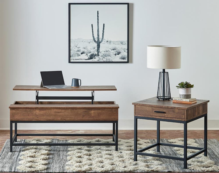 Byers Black Coffee Table with Hidden Storage Brown Oak and Sandy Black - U&U Home Budget Furniture (Carteret, NJ)